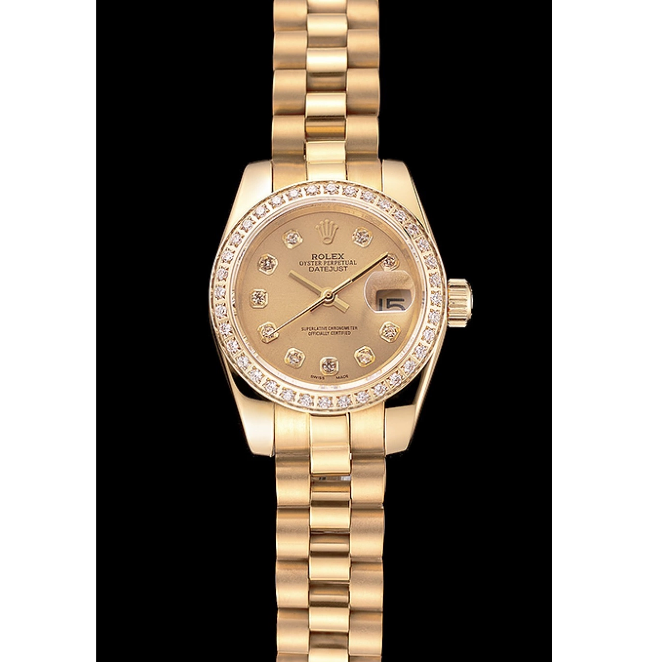 Good copy rolex watches Bracelet Diamond Champagne 1454095 Bezel Gold Rolex Swiss Lady-Datejust Dial 0529